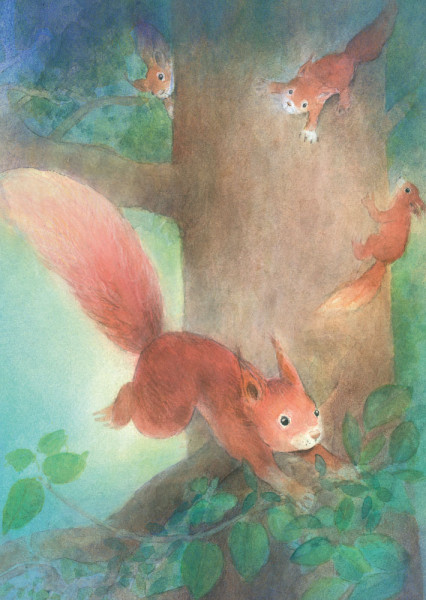 Spielende Eichhörnchen Postkarte