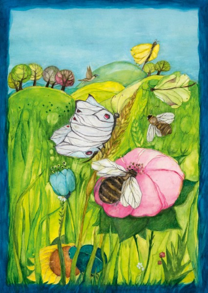 Biene, Blüte Schmetterling Postkarte