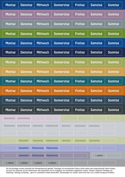 Wochentagssticker für Phantasiekalender